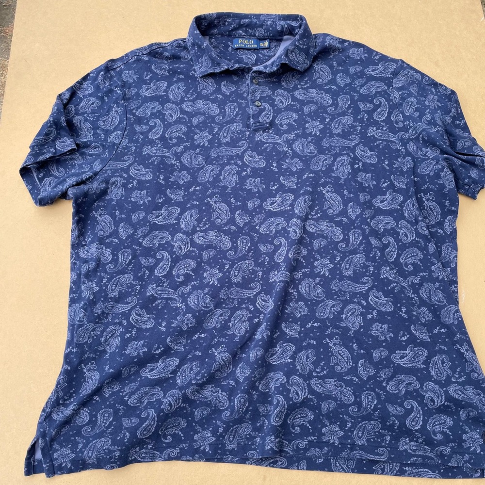 Polo Ralph Lauren Polo Men XXL Blue Casual Paisley Print Short Sleeve Cotton